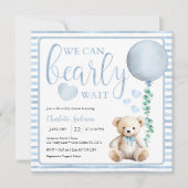 Blue Bearly Wait Teddy Bear Baby shower Uitnodigen Kaart (Voorkant)