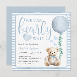 Blue Bearly Wait Teddy Bear Baby shower Uitnodigen Kaart