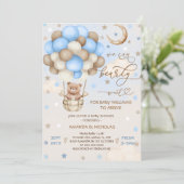Blue Bearly Wait Teddy Bear Boy Baby shower Kaart (Staand voorkant)