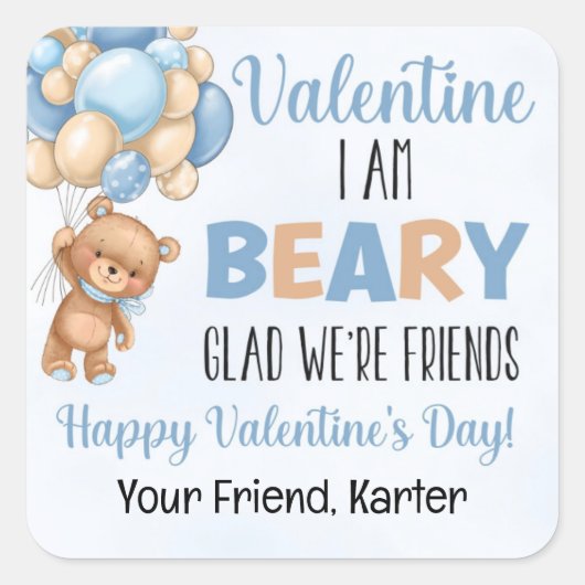 Blue Beary Glad We zijn vrienden Valentijnsdag Vierkante Sticker (Voorkant)