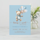 Blue Beary Sweet Boy 1st Birthday Teddy Bear Brown Kaart (Staand voorkant)