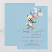 Blue Beary Sweet Boy 1st Birthday Teddy Bear Brown Kaart (Voorkant / Achterkant)