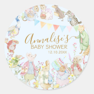 Blue Beatrix Potter Peter het Konijn Baby shower Ronde Sticker