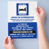 Blue Bed Logo, Hostel Accommodatie Adverteren Flyer (Hand)