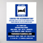 Blue Bed Logo, Hostel Accommodatie Adverteren Poster (Voorkant)