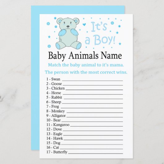 Blue beer Baby Animals Name Game (Voorkant / Achterkant)