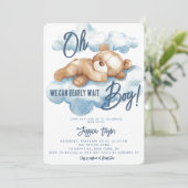 Blue Beer Baby shower Boy Waterverf Teddy Cloud Kaart (Staand voorkant)