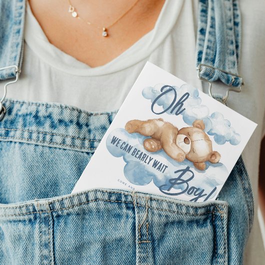 Blue Beer Baby shower Boy Waterverf Teddy Cloud Kaart