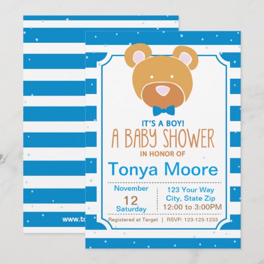 Blue Beer Baby shower Invitation Kaart (Voorkant / Achterkant)