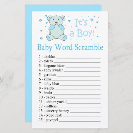 Blue beer Baby word scramble game (Voorkant / Achterkant)