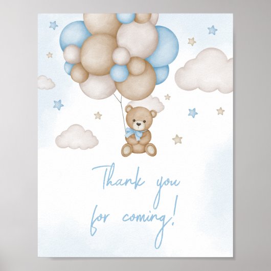 Blue Beer Balloon Baby shower Bedankt voor uw koms Poster (Voorkant)