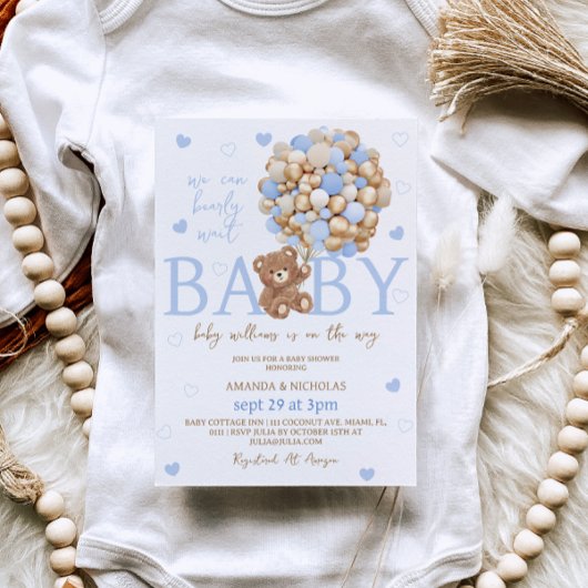 Blue Beer Balloon Baby shower Invitation Kaart