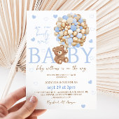 Blue Beer Balloon Baby shower Invitation Kaart
