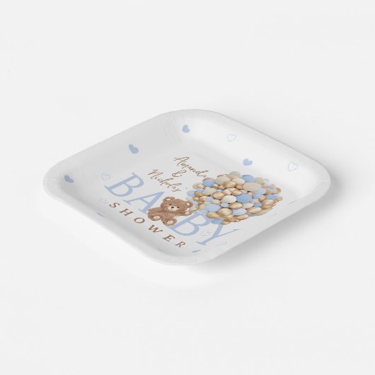 Blue Beer Balloon Bearly Wait Baby shower Papieren Bordje (Gebogen)