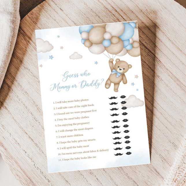 Blue Beer Balloons Baby shower Guess Who Game (Blue Bear Baby Shower Guess who Mommy or Daddy Game)