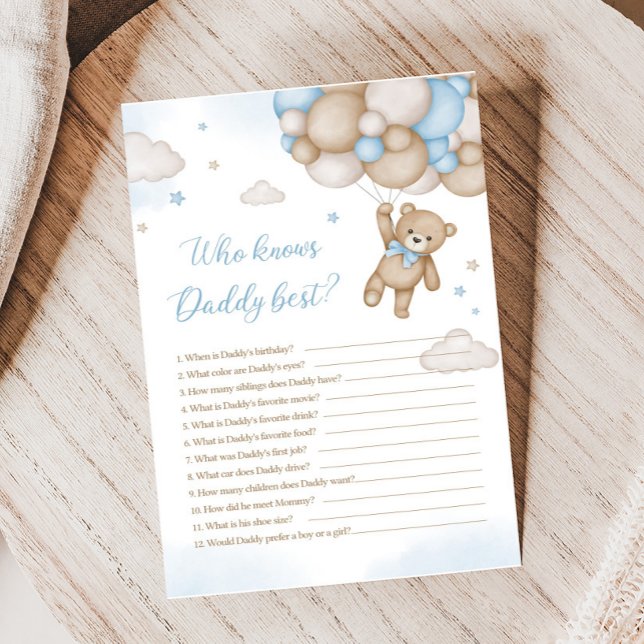 Blue Beer Balloons Baby shower Wie weet het beste  (Blue Bear Baby Shower Who knows Daddy Best Game )
