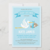 Blue Beer en Stork Baby shower Invitation Kaart (Voorkant)