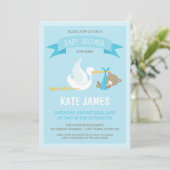 Blue Beer en Stork Baby shower Invitation Kaart (Staand voorkant)