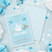 Blue Beer en Stork Baby shower Invitation Kaart