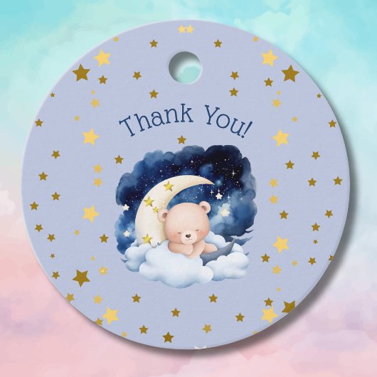 Blue Beer Gold Stars Moon Baby shower Dank u Bedankjes Labels