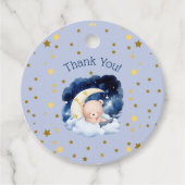 Blue Beer Gold Stars Moon Baby shower Dank u Bedankjes Labels (Voorkant)