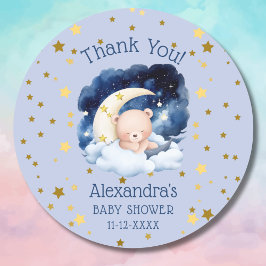 Blue Beer Gold Stars Moon Baby shower Dank u Ronde Sticker