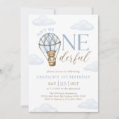 Blue Beer Hot Air Balloon Boys 1st Birthday Kaart (Voorkant)