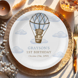 Blue Beer Hot Air Balloon Boys 1st Birthday Papieren Bordje