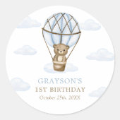 Blue Beer Hot Air Balloon Boys 1st Birthday Ronde Sticker (Voorkant)
