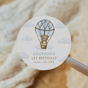Blue Beer Hot Air Balloon Boys 1st Birthday Ronde Sticker