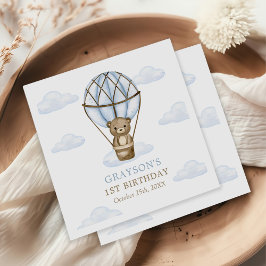 Blue Beer Hot Air Balloon Boys 1st Birthday Servet