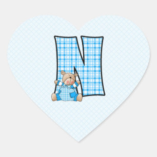Blue Beer Monogram met BIG Letter N Hart Sticker