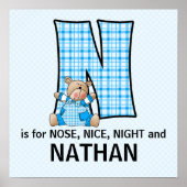 Blue Beer Monogramed Letter N Baby Room Poster (Voorkant)
