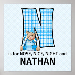 Blue Beer Monogramed Letter N Baby Room Poster