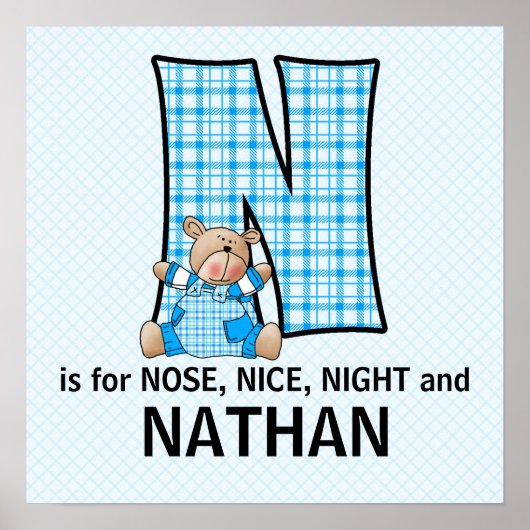 Blue Beer Monogramed Letter N Baby Room Poster (Voorkant)