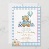 Blue Beer Pumpkin Beary Eerste Verjaardag Kaart (Voorkant)