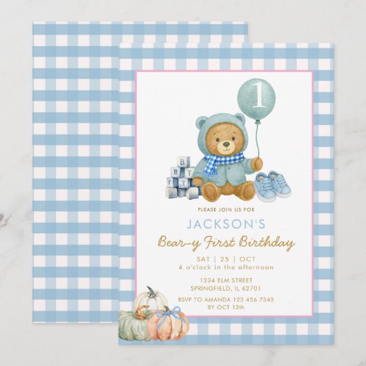 Blue Beer Pumpkin Beary Eerste Verjaardag Kaart (Voorkant / Achterkant)