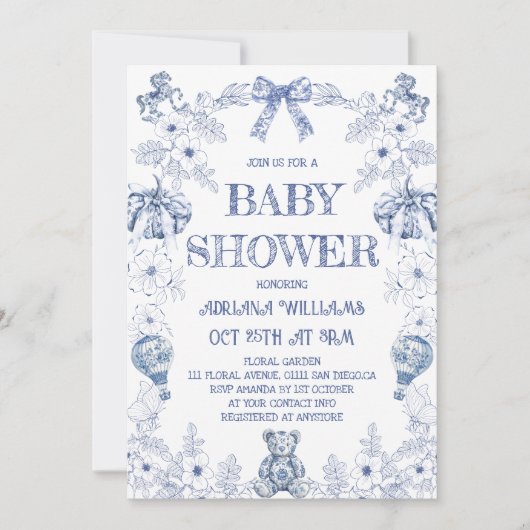 Blue Beer Pumpkin Toile Boy Baby shower Kaart (Voorkant)