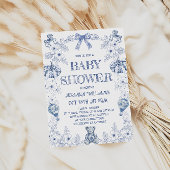 Blue Beer Pumpkin Toile Boy Baby shower Kaart