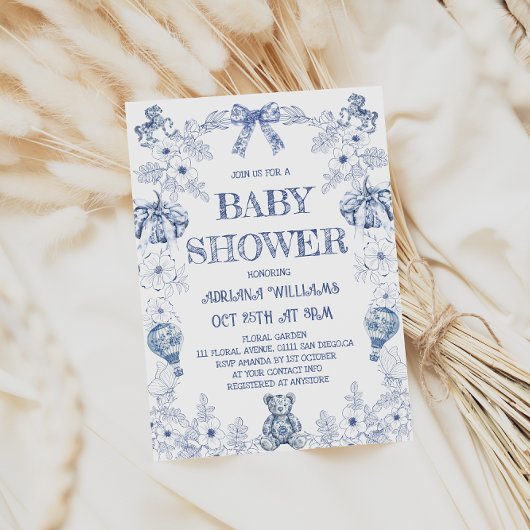 Blue Beer Pumpkin Toile Boy Baby shower Kaart