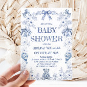 Blue Beer Pumpkin Toile Boy Baby shower Kaart