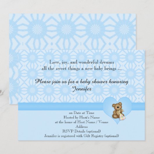 Blue Beer Retro Flowers Baby shower Uitnodiging (Voorkant / Achterkant)