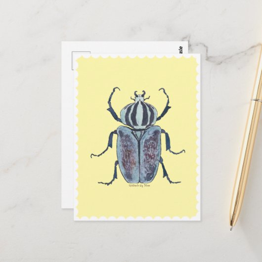 Blue Beetle Aquarel Briefkaart (Voorkant / Achterkant in situ)