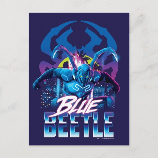Blue Beetle Retrowave City zonsondergang Briefkaart (Voorkant)
