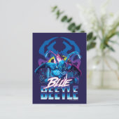 Blue Beetle Retrowave City zonsondergang Briefkaart (Staand voorkant)