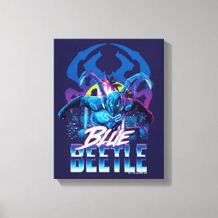 Blue Beetle Retrowave City zonsondergang Canvas Afdruk