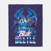 Blue Beetle Retrowave City zonsondergang Fleece Deken (Voorkant)