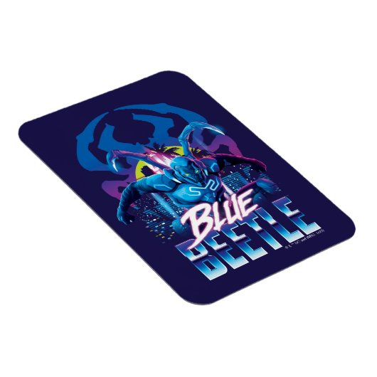 Blue Beetle Retrowave City zonsondergang Magneet (Rechterzijde)