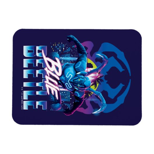 Blue Beetle Retrowave City zonsondergang Magneet (Horizontaal)