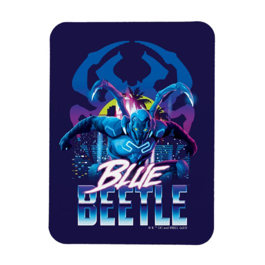 Blue Beetle Retrowave City zonsondergang Magneet (Verticaal)